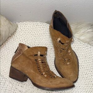 Rebels Tan Woven Ankle Booties